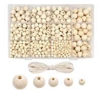 TOAOB 1050pcs Wooden Beads Macrame Beads with 50m Cotton Thread 6 to 14 mm Wooden Craft Beads for Crafting DIY Garlan Home Decorations