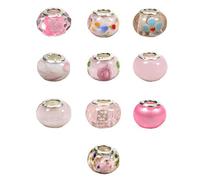 TOAOB 10pcs Pink Theme Big Hole Lampwork Glass Beads European Murano Charms About 14x10.5mm Fit Snake Chain Bracelets