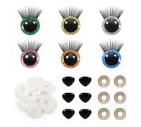 TOAOB 12 Sets 16 mm Glitter Safety Eyes Mixed Colours with Eyelashes 6 pcs Noses with Washers for Amigurumis Craft Crochet Eyes for Puppet Bear Stuffed Animal Doll Making