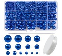 TOAOB 1400 Pieces Round Blue Plastic Beads Spacer Beads 3-14 mm with Crystal Thread and Pearl Needle for DIY Crafts Necklaces Bracelets Earrings Jewellery Making