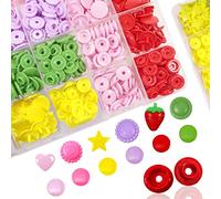 TOAOB 142 Sets Plastic Snap Button Fasteners 6 Colors Press Studs Round Heart Sunflowers Shaped Poppers Fasteners for DIY Clothing Sewing Crafting