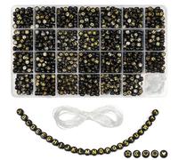 TOAOB 1440pcs Letter Beads Black Acrylic Alphabet Letter Beads A to Z Round and Gold Heart Design with 15m Crystal Thread for DIY Friendship Bracelets Necklaces Jewellery Making