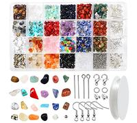 TOAOB 1610pcs Gemstone Chip Beads 22 Color Crystal Beads 5mm to 8mm Natural Irregular Crushed Chip Drilled Stone with Jump Rings Hooks Jewellery Pins for Jewelry Making DIY Bracelet Necklace