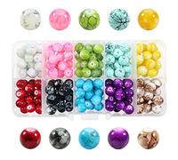 TOAOB 200 Pieces 8 mm Crackle Glass Beads Round Marble Effect Loose Beads 10 Colours Beads for Crafts DIY Bracelets Necklaces Jewellery Making