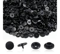 TOAOB 200 Sets Plastic Snap Buttons No Sew T5 Black Snap Fasteners 12mm