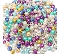 TOAOB 200pcs 6mm Round Mixed Colors Glass Pearl Beads and 200pcs Silver Tone Rhinestones Spacer Beads for Jewellery Making