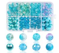 TOAOB 200pcs 8mm Glass Beads Blue Crackle Beads for Jewelry Making