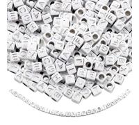 TOAOB 200pcs Cube Letter Beads Acrylic Alphabet Beads 6mm Block Shape with Silver Word for Necklace Bracelet Jewellery Making