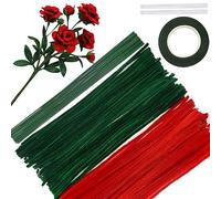 TOAOB 200pcs Pipe Cleaners for Craft Flowers Rose Bouquets Making Kit with Green Floral Wires Floral Tape 30cm Long Chenille Stems for DIY Art Home Projects Decorations