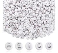 TOAOB 200pcs Vowel Letter Beads 7mm Round White with Silver Word A E I O U