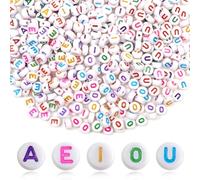 TOAOB 200pcs Vowel Letter Beads 7mm White with Colourful Word A E I O U