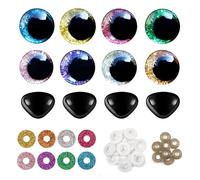 TOAOB 24pcs Glitter Safety Eyes Kit 25mm Colourful Plastic Animals Puppet Eyes 23mm Black Safety Noses with Washers for Crochet Craft Puppet Amigurumis Making