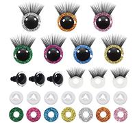 TOAOB 28pcs 12mm Safety Eyes Plastic Glitter Safety Eyes with Black Eyelashes and Washers for Amigurumis Craft Crochet Eyes for DIY Puppet Bear Stuffed Animal Doll Making