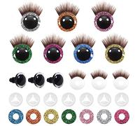 TOAOB 28pcs Plastic Safety Eyes 12mm Glitter Safety Eyes with Washers and Brown Eyelashes for Amigurumis Craft Crochet Eyes for DIY Puppet Bear Stuffed Animal Doll Making