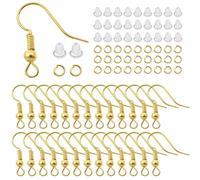 TOAOB 300pcs Gold Earrings Hooks Ear Wire Fish Hook Earring with Spring Ball with Clear Rubber Safety Backs and Jump Rings for DIY Jewelry Making