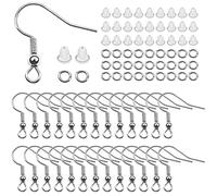 TOAOB 300pcs Silver Earrings Hooks Hypoallergenic Ear Wire Fish Hook Earring with Spring Ball with Clear Rubber Safety Backs and Jump Rings for DIY Jewelry Making