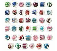 TOAOB 30pcs Mixed Styles European Enamel Spacer Beads Big Hole Beads Charms for Bracelet Necklace Jewelry Making