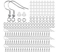 TOAOB 360pcs Earring Hooks Silver Plated Earrings Making Supplies Kit 18mm Hypoallergenic Ear Wire Hooks with Clear Rubber Earrings Safety Backs and Jump Rings for DIY Earring Making