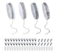 TOAOB 4 Rolls Stainless Steel Chains 26 Feet Silver Necklace Making Kit Jewelry Cable Link Chain with Jump Rings Lobster Clasps Connectors for Necklace Bracelet DIY Jewelry Making