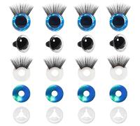 TOAOB 4 Sets Plastic Safety Eyes 16mm Glitter Safety Eyes with Washers and Eyelashes for Amigurumis Blue Craft Crochet Eyes for DIY Puppet Bear Stuffed Animal Doll Making