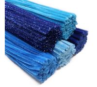 TOAOB 400pcs Blue Pipe Cleaners 5 Styles 30cm Long Flexible Glitter Chenille Stems 6mm Thick Supplies Wire Bending Plush for Flower Art and Craft Projects DIY Decorations