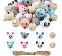 TOAOB 40pcs Wooden Beads with Face Worry Worms 25mm Animals Heads Wooden Beads 20mm Natural Smiley Face Wood Balls with Hole for DIY Jewellery Accessories Macrame
