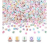 TOAOB 500 pcs 6 mm Vowels Letter Beads Square White Letter Beads with Mixed Colors Word A E I O U Square Acrylic Spacer Beads for Jewellery Making