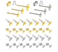 TOAOB 500 x Stainless Steel Flat Post Earrings 3 mm to 5 mm Earring Posts Pad Fastener Earrings Gold and Silver with Clasps for Jewellery Making Accessories