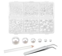 TOAOB 5000pcs White Flat Back Pearls Half Round Pearls Beads Flatback 2mm to 8mm Mixed Sizes for DIY Crafts Embellishment Nail Shoes Dress Phone Case Making Decoration Accessories