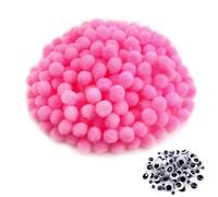TOAOB 500pcs Pink Pom Poms 10mm Small Pompoms with Wiggle Googly Eyes Mini Fluffy Felt Balls for Crafting DIY Crafts Decorations