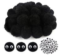 TOAOB 50pcs Black Pom Poms 40mm Large Fluffy Pompoms with Wiggle Eyes | Fuzzy Balls, DIY Crafts Decorations, Camp Projects, DIY Bags Hats, Cellphone Accessory, Clothes Curtains Decorations