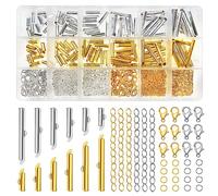 TOAOB 540pcs Slider Clasp for Beading Slide Tube Cord Ends with Open Jump Ring Lobster Clasp Chain Extender Jewelry Finding Kit 6 Sizes Silver Gold Tone for Beading Necklace Bracelet Jewelry Making