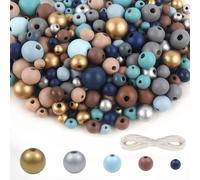 TOAOB 600 Pieces Natural Round Blue Series Wooden Beads Set 6 mm to 14 mm Mixed Size Round Wooden Beads Crafts with Hole for DIY Jewellery Making