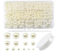 TOAOB Beige Pearl Beads for Craft 1400pcs Fake Pearls with Holes 3mm to 14mm Acrylic Round Loose Sew on Beads for Jewelry Making Bracelets Necklaces Hairs Crafts Decoration and Vase Filler
