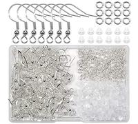 TOAOB Pack of 400 French Wire Earring Hooks Silver Plated Copper and 4 mm Open Jump Rings and Back Clasps Transparent Silicone Primer for Jewellery Making Kits