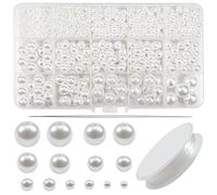 TOAOB White Pearl Beads for Craft 1400pcs Fake Pearls with Holes 3mm to 14mm Acrylic Round Loose Sew on Beads for Jewelry Making Bracelets Necklaces Hairs Crafts Decoration and Vase Filler