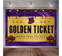 TOAOFY 10x8FT Golden Ticket Chocolate Backdrop Chocolate Factory Candy Ticket Happy Birthday Photo Background Kids Girls Birthday 1st Party Decorations Banner Photo Props Supplies TAYBDJ857