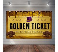 TOAOFY 5x3FT Candy Photo Backdrops Golden Ticket Candy Chocolate Factory Birthday Yellow Background Children's Birthday Photography Background Baby Shower Decoration Banner TAYBDJ805