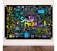 TOAOFY 6x4FT Social Media Backdrop Social Creative Backdrop Vibrant Icon Filled Design for Teen Bedroom Living Room Content Creator Studio TAYHBDJ005