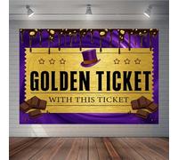 TOAOFY 7x5FT Golden Ticket Photography Backdrop with This Ticket Chocolate Factory Candy Party Background Kids Birthday Party Banner Baby Shower Decor Photo Booth Props TAYBDJ820
