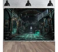 TOAOFY Gothic Library Backdrop Spooky Ghost Mirror for Halloween Party