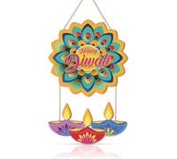 TOARi Happy Diwali Decoration Front Door Sign - 10"X20", Indian Festival of Lights Wall Hanging with Rangoli Diyas, Deepavali Themed Door Hanger for Porch, Home, Office, Party
