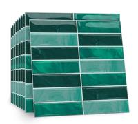 TOARTi 10 Sheets 2D Dark Green Gradient Self Adhesive Wall Tiles,12×12inch Stick On Wall Tiles Kitchen Splashbacks for Walls,Tile Stickers Peel and Stick Backsplash Splashback Decals Tile