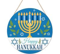 TOARTi 3D Happy Hanukkah Wall Sign Chanukah Wooden Hanger 11” Vintage 3D Candlestick Decoration Happy Hanukkah Door Decor Welcome Jewish New Year Wreath Chanukah Star Wall Decor for Home Porch Yard