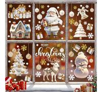 TOARTi 3D White Christmas Window Clings Double-Side Christmas Glass Decals 3D Xmas Window Stickers White Santa Snowman Decal Xmas Winter Wonderland Themed Party