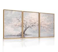 TOARTi 3PCS Cherry Blossom Tree Canvas Prints Soft Pale Pink White Floral Blooming Tree Painting Wall Art Modern Minimalist Neutral Grey Landscape Wall Printing for Living Room Bedroom 30X40CM