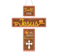 TOARTi 3Pcs Fall for Jesus He Never Leaves Wood Sign Autumn Religious Wall Hanging Pumpkin Cross Wall Sign Vintage Maple Leaf Door Hanging Christian Jesus Door Hanger for Church Outdoor Porch Decor