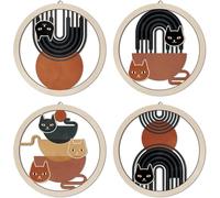 TOARTi 4PCS XL Black Cat Wall Art Decor Bohemian Abstract Hanging Sign Minimalist Hanging Art Wall Decor for Farmhouse Bedroom Living Room Office,11x11inch