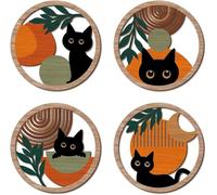 TOARTi 4PCS XL Black Cat Wall Art Decor Boho Hanging Sign Floral Hanging Art Wall Decor for Farmhouse Bedroom Living Room Office,11x11inch
