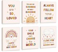 TOARTi 6Pcs Kids Affirmation Framed Wall Art, Boho Rainbow Nursery Canvas Artwork, Colorful Beige Motivational Positive Quote Decor for Toddler Baby Girls Room Playroom Daycare(8"x10")
